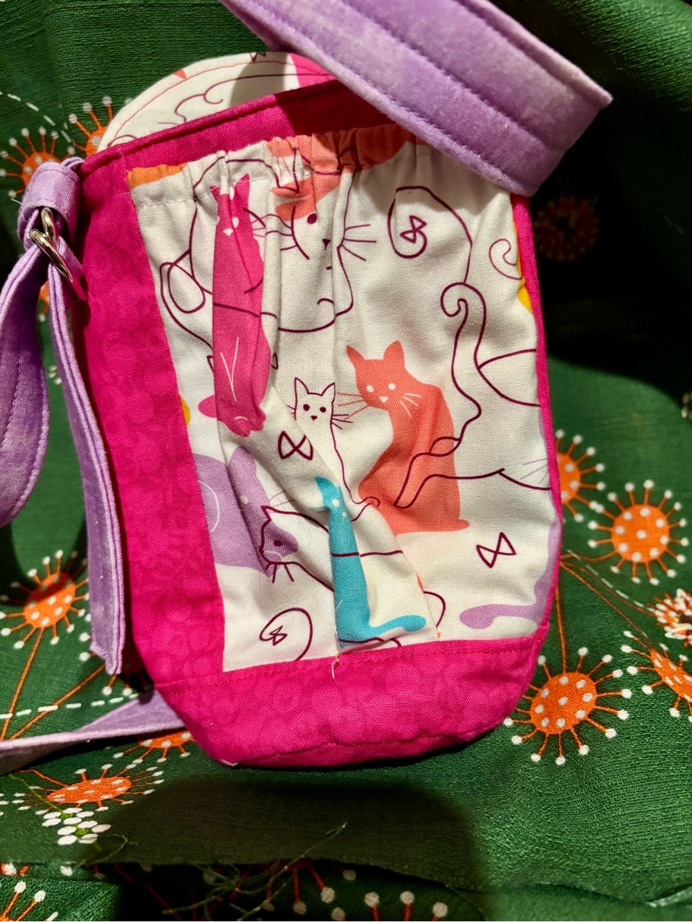 Water carrying bag. Handmade. Cat pattern